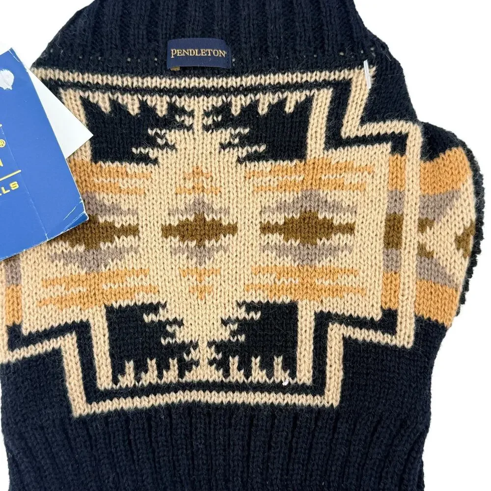 Pendleton Harding Aztec Knit Dog Pet Sweater Sz XS 3-6lbs Black Tan